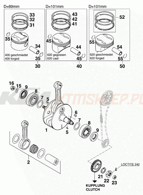 Schemat "wał korbowy, tłok" do KTM 620 SUP-COMP 20kW