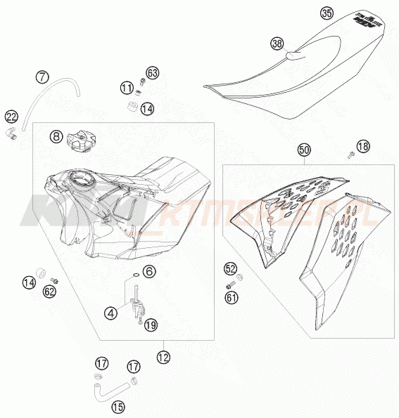 Schemat "zbiornik paliwa, siedzenie, pokrowiec" do KTM 450 SXS-F