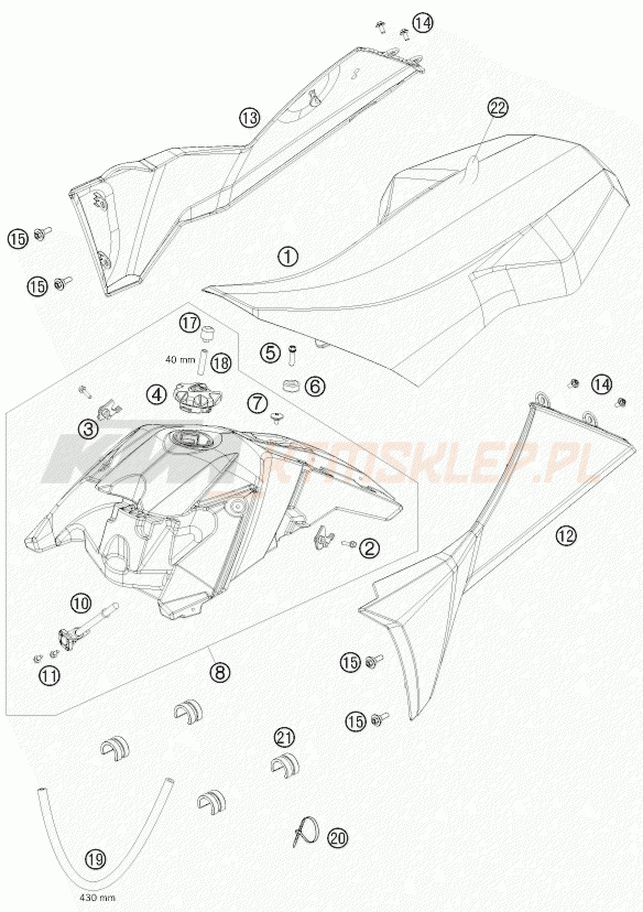 Schemat "zbiornik paliwa, siedzenie, pokrowiec" do KTM 525 XC ATV
