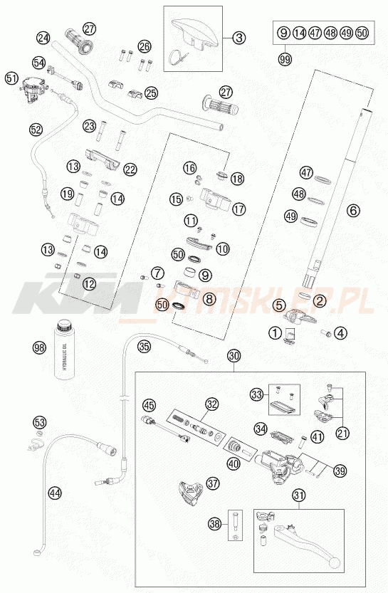 Schemat "kierownica i osprzęt" do KTM 505 SX ATV