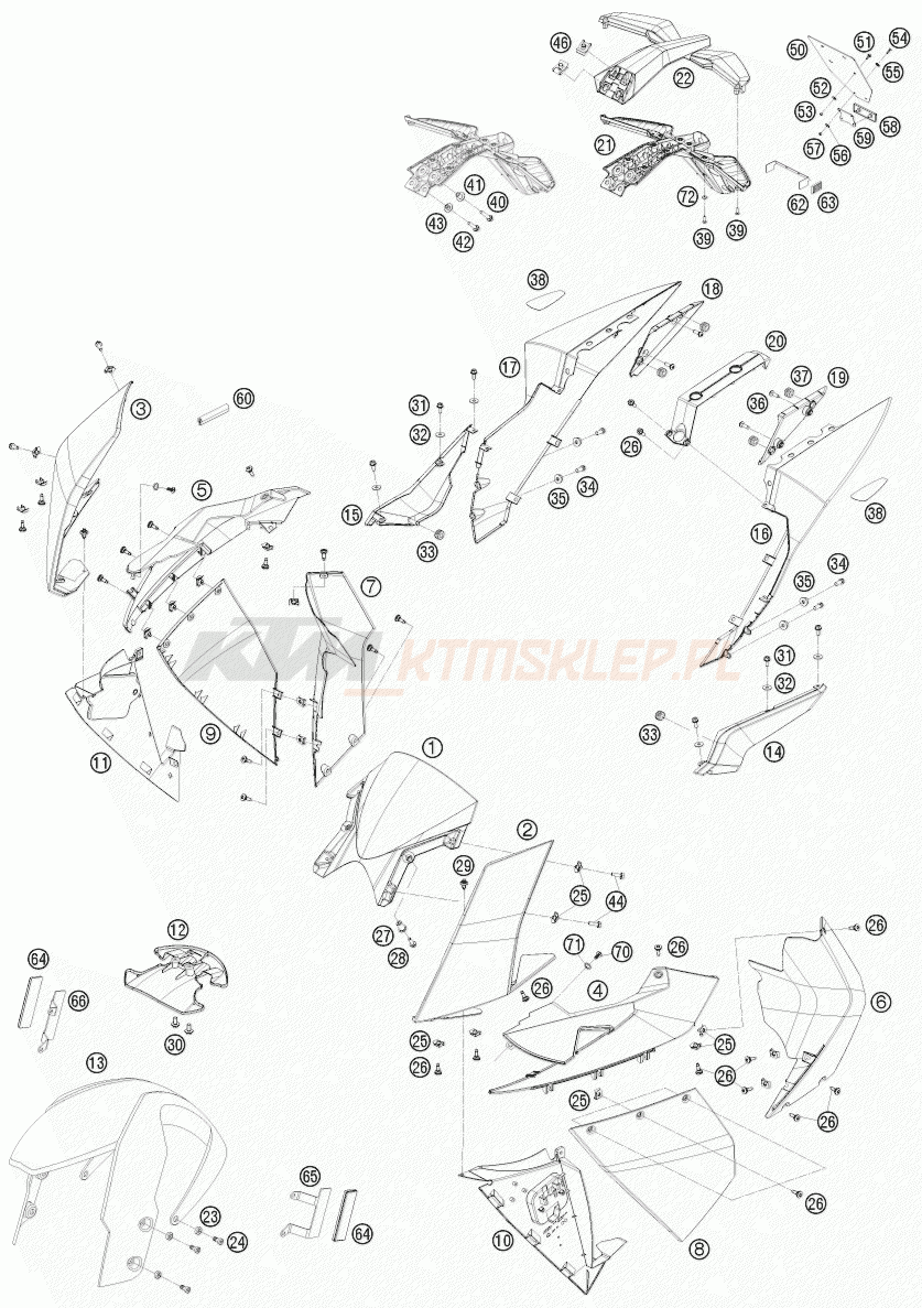 Schemat "czasza, błotniki" do KTM 1190 RC8