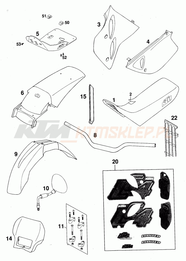 Schemat "NEW PARTS" do KTM 620 ENDURO LIMITED