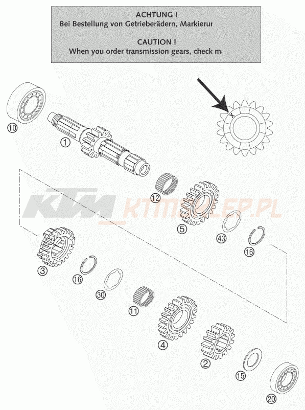 Schemat "TRANSMISSION I - MAIN SHAFT" do KTM 300 MXC