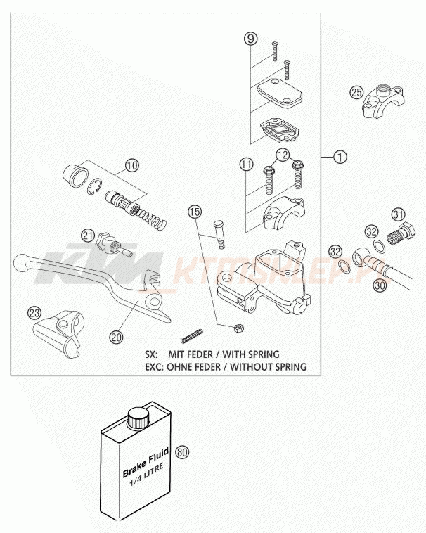 Schemat "przedni hamulec" do KTM 125 SX