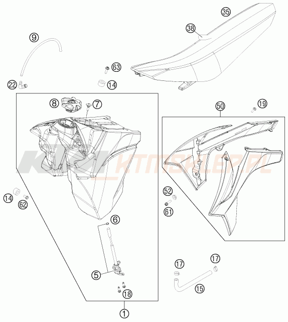 Schemat "TANK, SEAT" do KTM 250 XC-W
