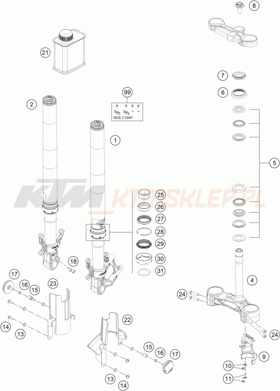 Schemat "przód amortyzatory, półki zawieszenia" do KTM RC 390, GP