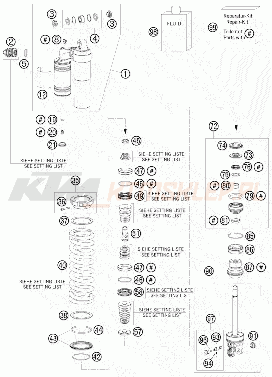 Schemat "amortyzator tył spis części" do KTM 450 SX-F