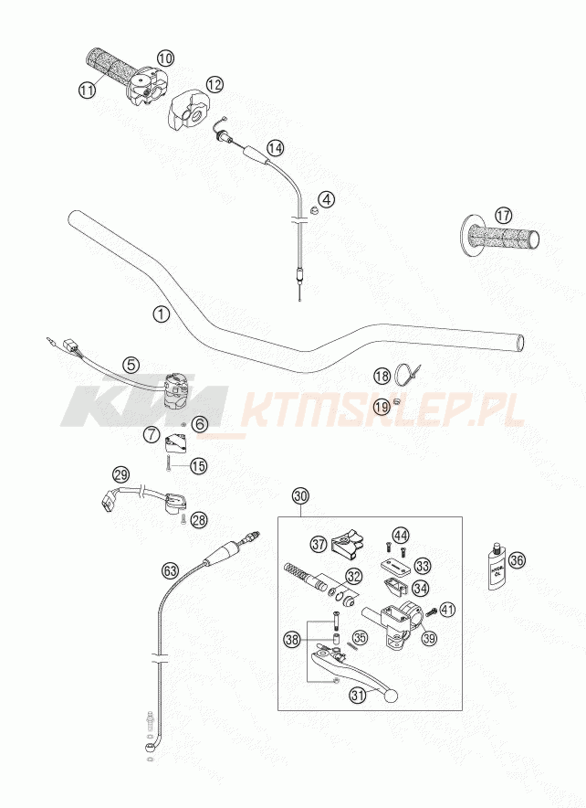 Schemat "kierownica i osprzęt" do KTM 125 EXC SIX-DAYS