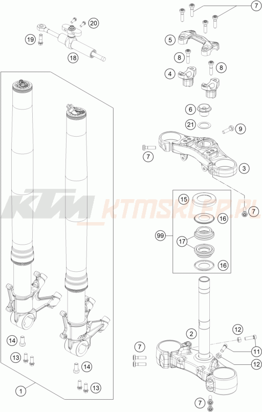 Schemat "przód amortyzatory, półki zawieszenia" do KTM 1290 Super Duke GT