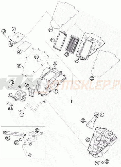 Schemat "filtr powietrza" do KTM 690 SUPERMOTO PRESTIGE