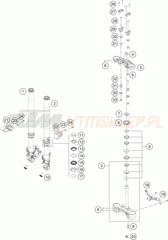 Schemat "przód amortyzatory, półki zawieszenia" do KTM 125 DUKE, blue - nHD