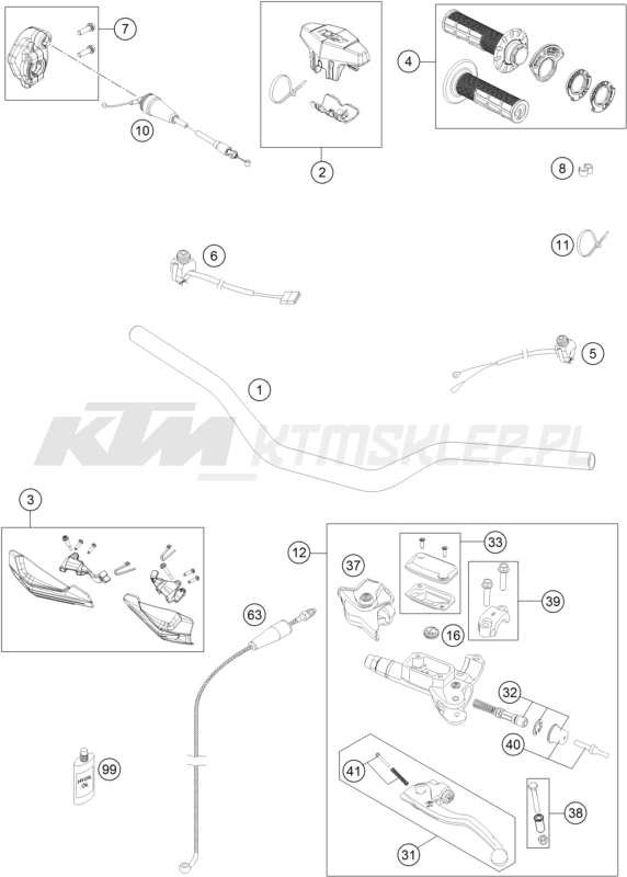 Schemat "kierownica i osprzęt" do KTM 150 XC-W
