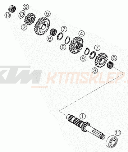 Schemat "TRANSMISSION I - MAIN SHAFT" do KTM 660 SM FACTORY REPLICA