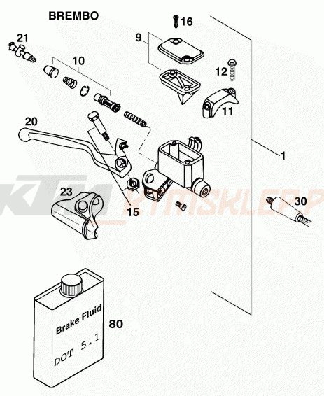 Schemat "przedni hamulec" do KTM 400 SXC