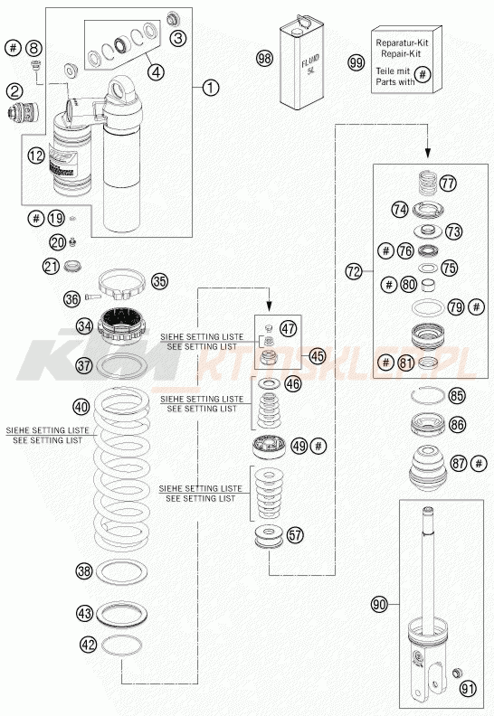 Schemat "amortyzator tył spis części" do KTM 450 SMR