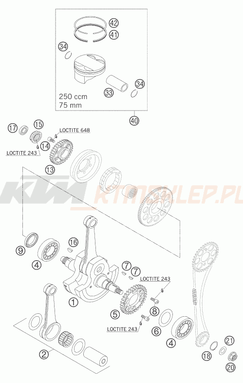 Schemat "wał korbowy, tłok" do KTM 250 EXC FACTORY
