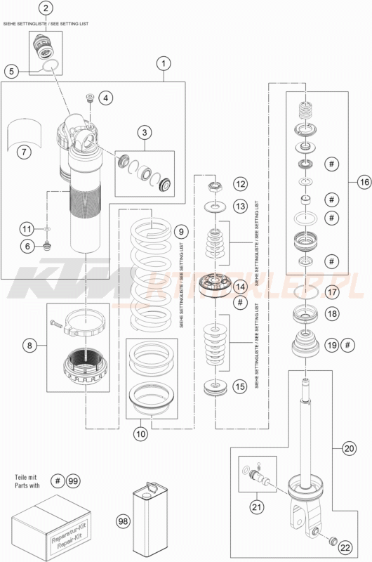 Schemat "amortyzator tył spis części" do KTM 450 XC-F