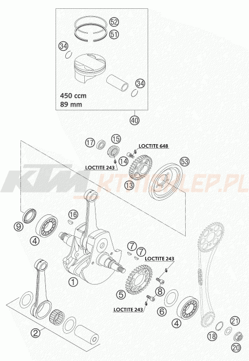 Schemat "wał korbowy, tłok" do KTM 450 SMS