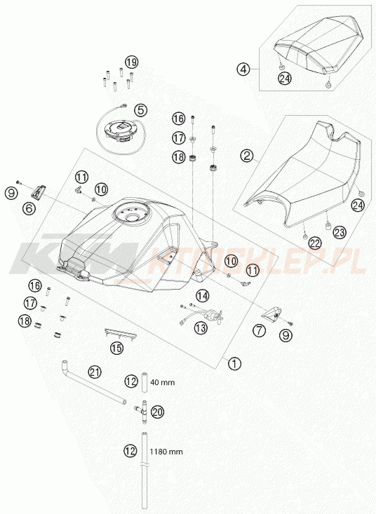 Schemat "zbiornik paliwa, siedzenie, pokrowiec" do KTM 1190 RC 8 RRS