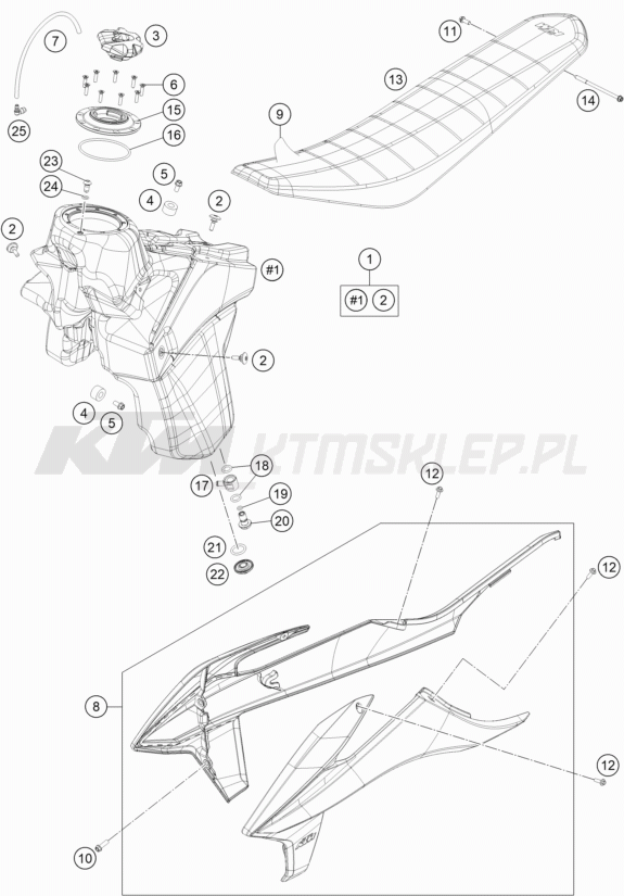 Schemat "TANK, SEAT" do KTM 350 XC-F KAILUB RUSSELL
