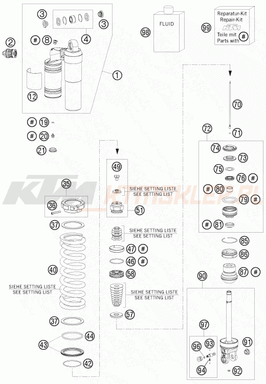 Schemat "amortyzator tył spis części" do KTM 450 SMR