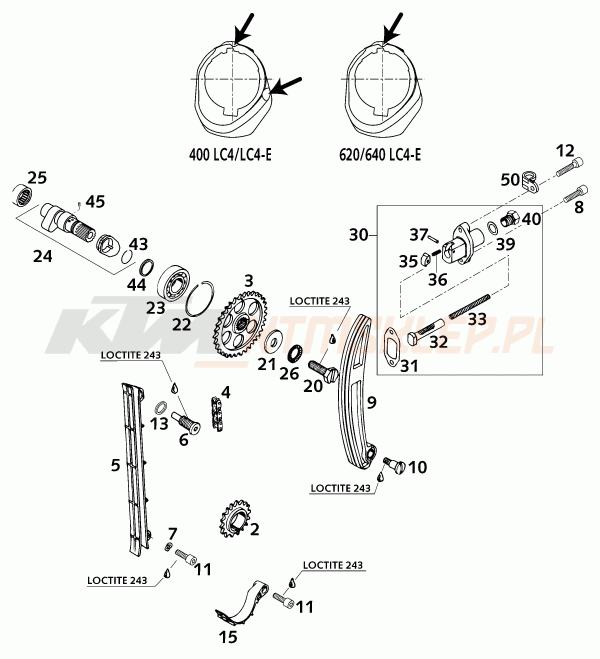 Schemat "układ rozrządu" do KTM 640 LC4-E S.MOTO PRESTIGE