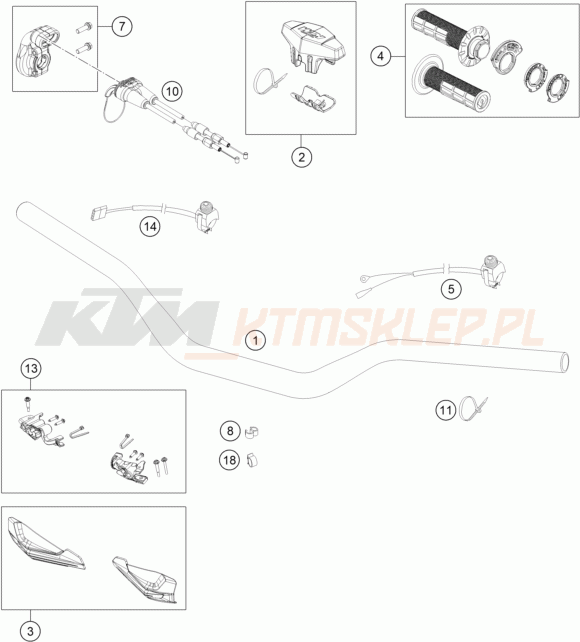 Schemat "kierownica i osprzęt" do KTM 150 EXC