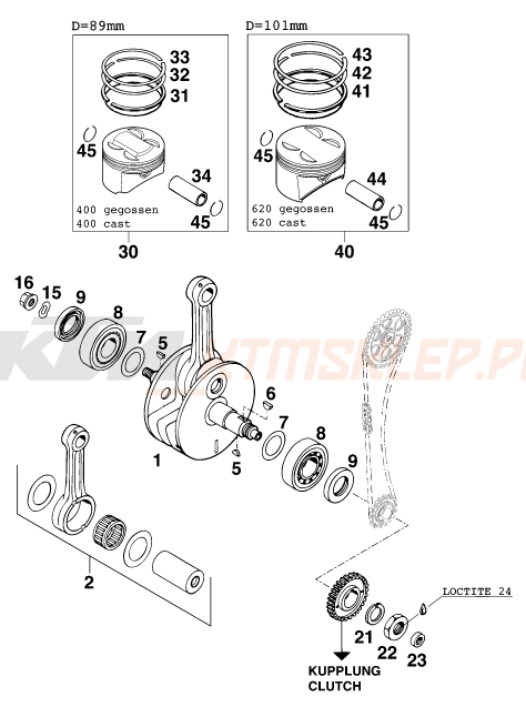 Schemat "wał korbowy, tłok" do KTM 620 SC Super-moto