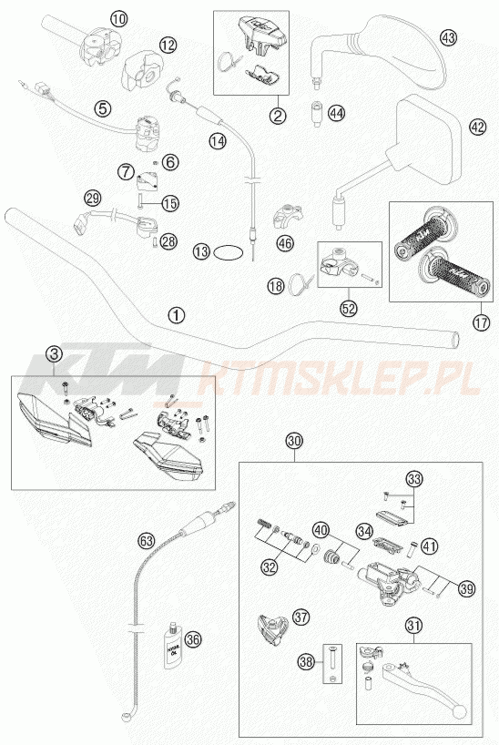 Schemat "kierownica i osprzęt" do KTM 125 EXC SIX-DAYS