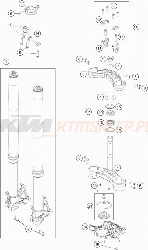 Schemat "przód amortyzatory, półki zawieszenia" do KTM 1090 Adventure R