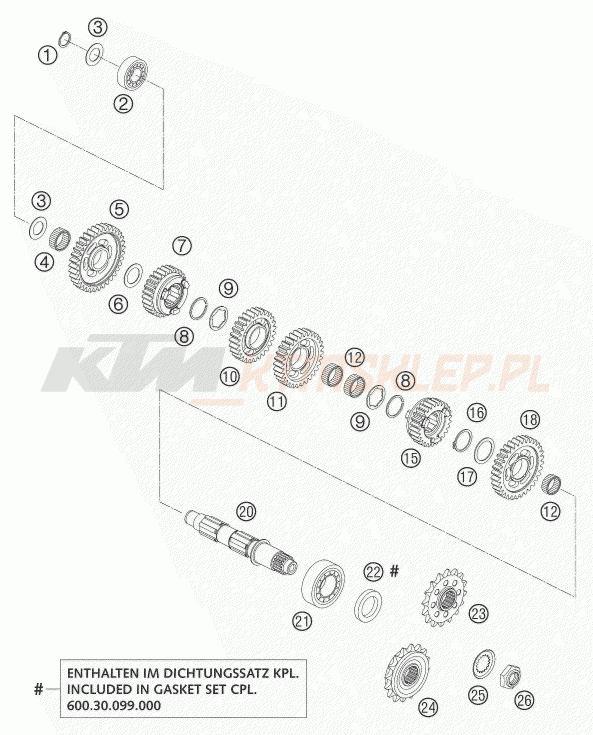 Schemat "skrzynia biegów - wałek zdawczy" do KTM 950 ADVENTURE LOW