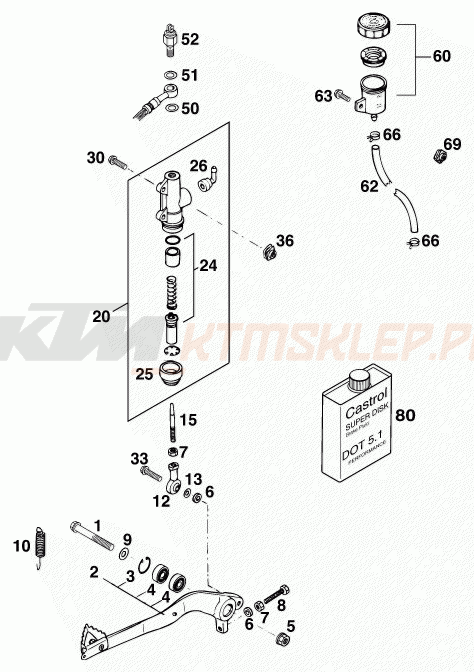 Schemat "tył hamulec - pompa" do KTM 125 LC2 100/WEISS