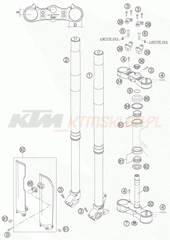 Schemat "przód amortyzatory, półki zawieszenia" do KTM 525 EXC FACTORY