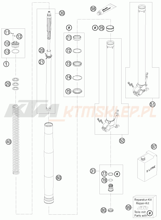Schemat "przód amortyzatory spis części" do KTM 990 ADVENTURE S