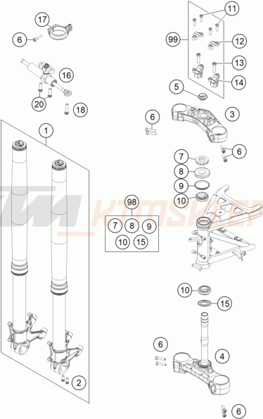 Schemat "przód amortyzatory, półki zawieszenia" do KTM 1190 ADVENTURE ABS