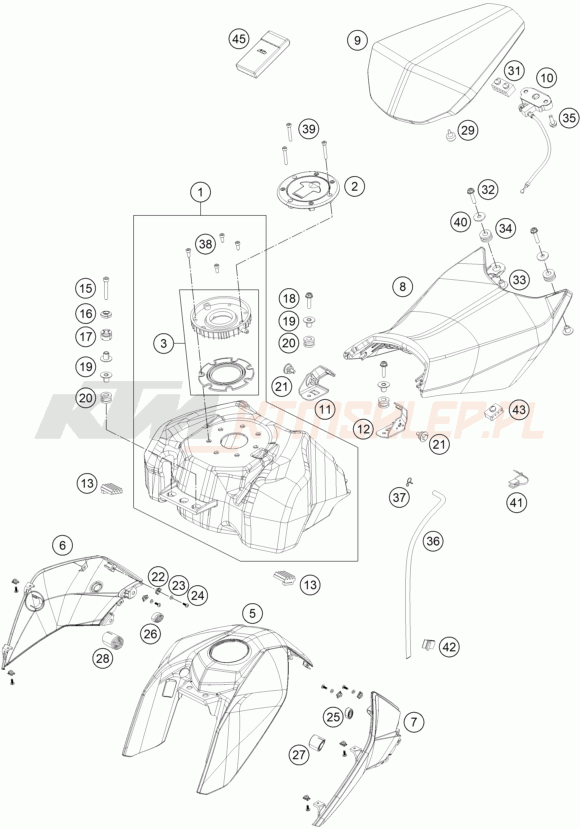 Schemat "zbiornik paliwa, siedzenie, pokrowiec" do KTM 200 DUKE W/O ABS