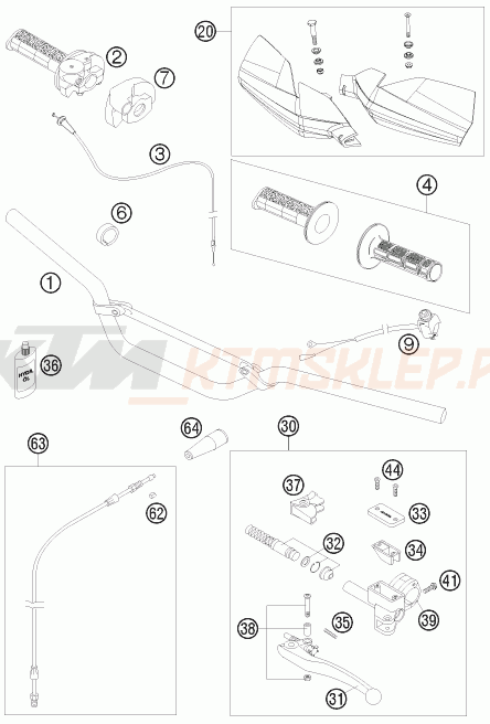 Schemat "kierownica i osprzęt" do KTM 65 XC
