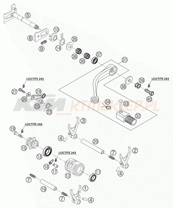 Schemat "skrzynia biegów-automat zmieniający " do KTM 250 SX