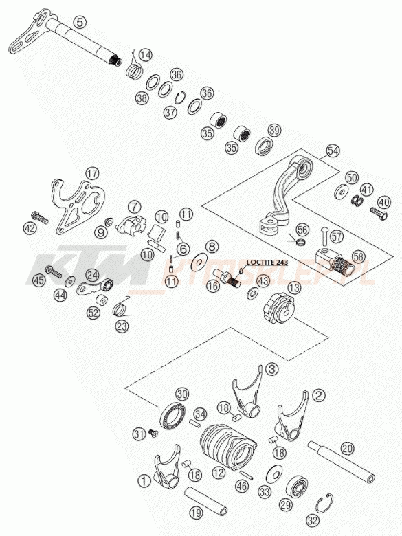 Schemat "skrzynia biegów-automat zmieniający " do KTM 125 SXS