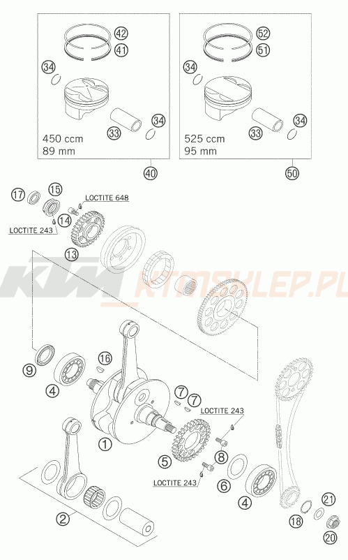 Schemat "wał korbowy, tłok" do KTM 525 MXC-G RACING