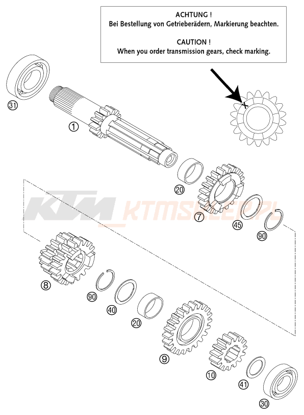 Schemat "TRANSMISSION I - MAIN SHAFT" do KTM 125 SX