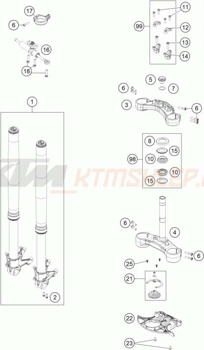 Schemat "przód amortyzatory, półki zawieszenia" do KTM 1290 Super Adventure R TKC