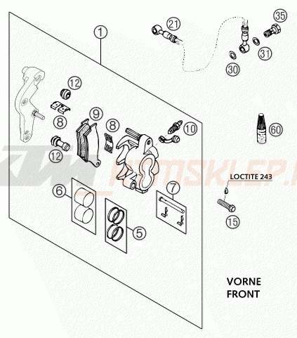 Schemat "zacisk hamulcowy + tarcza przód" do KTM 640 LC4 ENDURO 12L