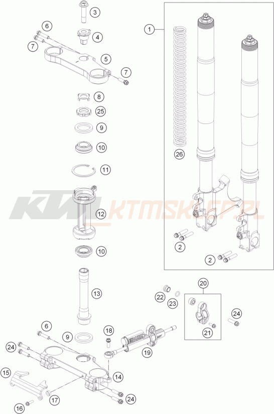 Schemat "przód amortyzatory, półki zawieszenia" do KTM RC 250 R