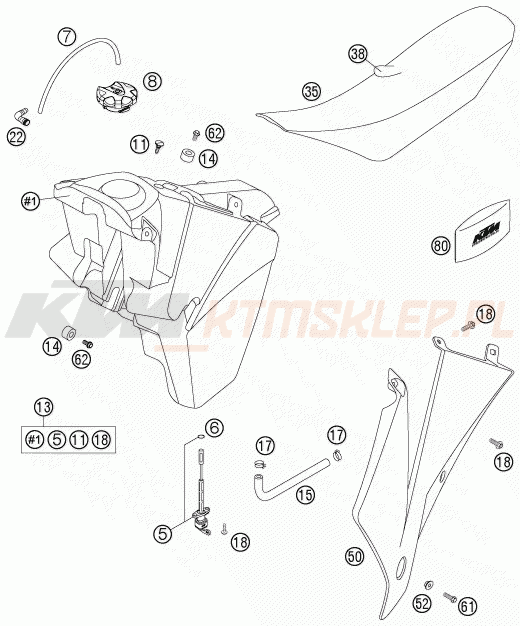 Schemat "zbiornik paliwa, siedzenie, pokrowiec" do KTM 300 EXC-E