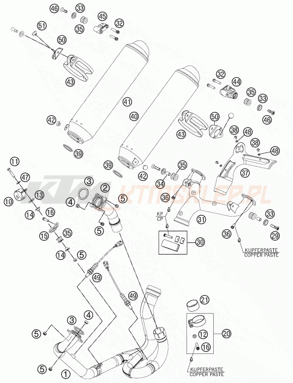 Schemat "układ wydechowy" do KTM 990 SUPERMOTO R