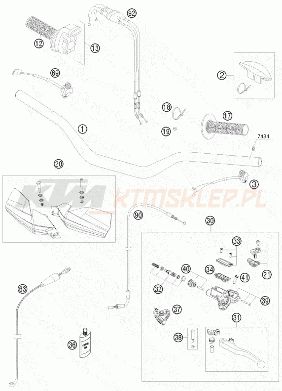 Schemat "kierownica i osprzęt" do KTM 505 XC-F