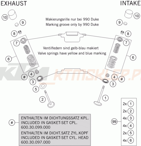 Schemat "zawory / rozrząd" do KTM 990 ADVENTURE ABS