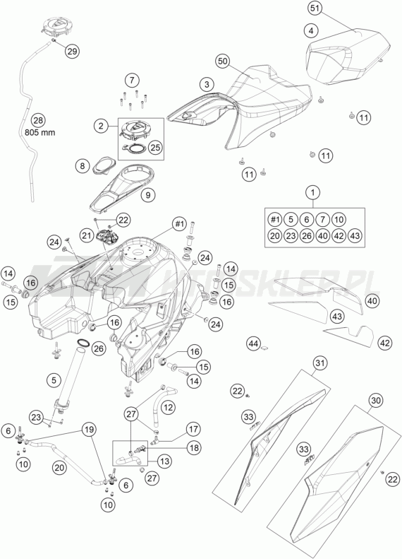 Schemat "zbiornik paliwa, siedzenie, pokrowiec" do KTM 1290 SUPER DUKE GT ABS