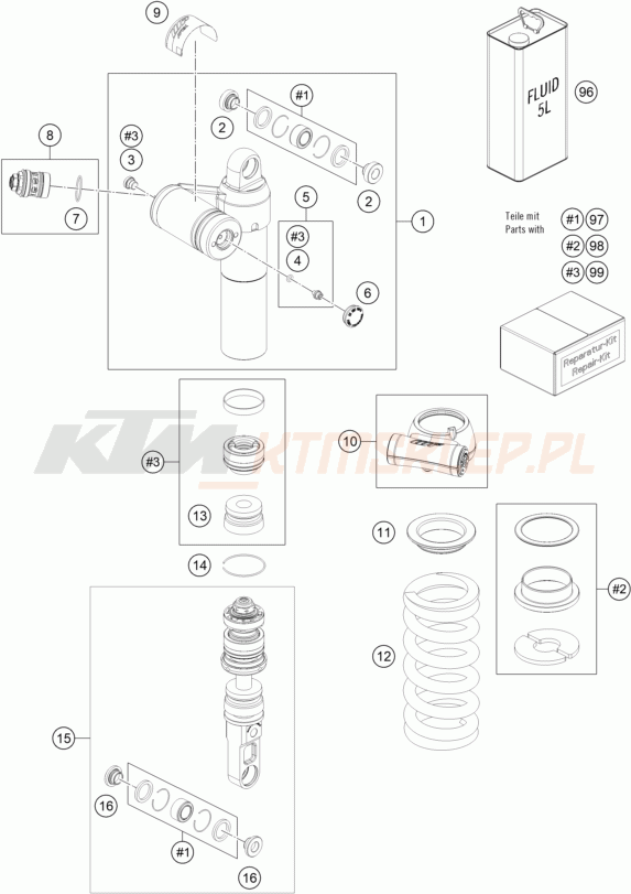 Schemat "amortyzator tył spis części" do KTM 890 Duke R